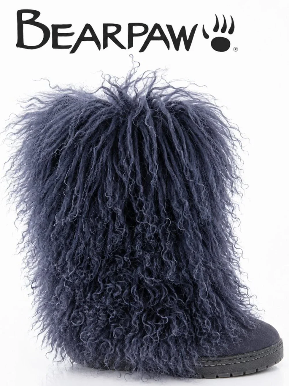 💋SHOWSTOPPERS!💋 Bearpaw 100% Curly Mongolian Fur Boots in Purple Gray